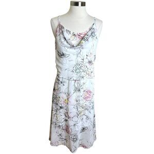White House Black Market Blouson Dress Womens XS Floral Print White Cottagecore‎